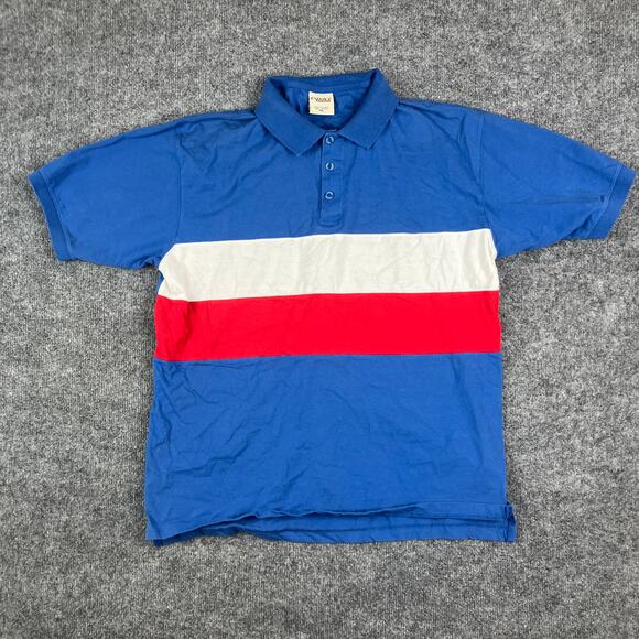Espace Sport Polo Shirt Mens XL Blue Red White Colorblock Short Sleeve Casual - Picture 2 of 7